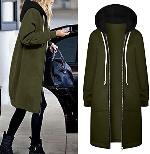 Ženski zimski kaputi 2022 Boja blok jakne za crtanje tople zip kapuljače dukserice dugački kaput moda casual odjeće