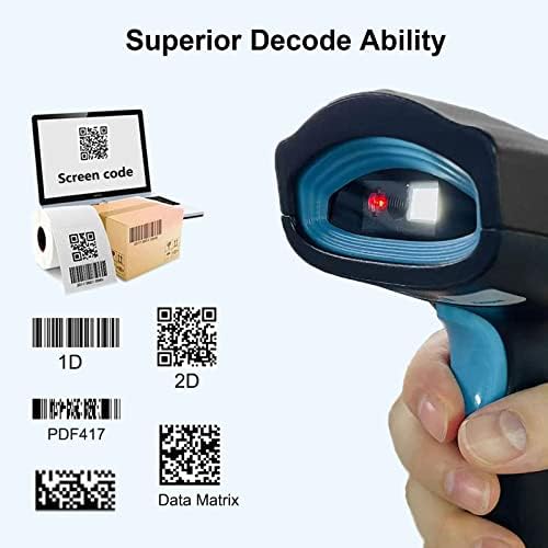 Rabitpos 2D skener bežični s postoljem, ručni ožičeni 1D QR Kod čitač s podesivim držačem, punjivi automatski skener barkoda za supermarket