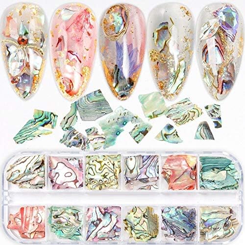 12 Mreža / Set nepravilno promjenjive boje komad abalone ulomak kamena od prirodne školjke ukras za nokte izbor manikura