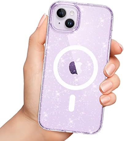 Meshine Magnetic za iPhone 14 Case Clear Glitter [Kompatibilno s magsafe], [s 2 zaštitnika zaslona] Kristalni šok otporan na tvrdog