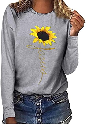 Ženske jednostavne pulovere za puloveru dugih rukava Suncokret Print Suncokret Slatki smiješni grafički trenirci casual pamučni vrhovi