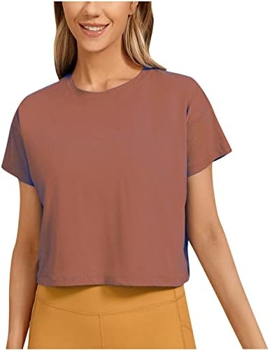 Ženski ljetni kratki rukavi Slatki vrhovi Crops Casual Basic Crewneck Solid Color Slim Fit majice