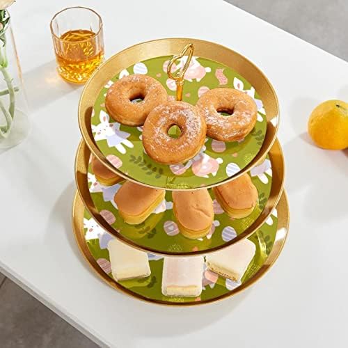Llnsupply uskrsni zečevi troslojni plastični stalak za posluživanje - zlatni elegantni ukrasni desertni kolač za svadbenu rođendansku