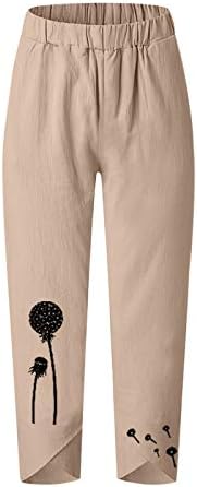 UBST dame tiskane elastične pamučne lanene hlače s džepom ležerne labave uspijene hlače za žene ljeto