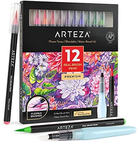 Arteza prave olovke za četkice, set od 12, cvjetni tonovi, markeri akvarelnih mješavina i 1 četkica za vodu, umjetničke potrepštine