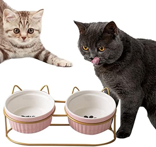 Zdjele za mačke podignuti stalak za zaštitu vrata dvostruki stalak za vodu keramička zdjela za kućne ljubimce podignuta zdjela za pse
