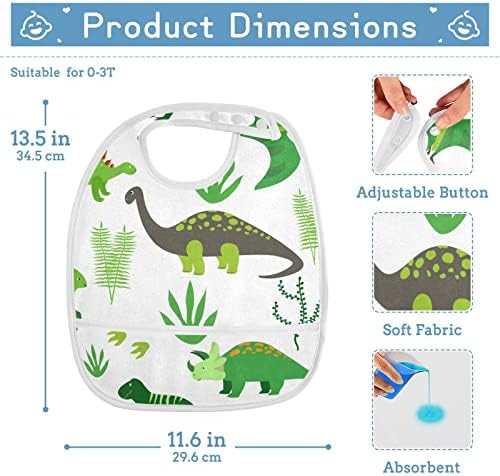 Emelivor Slatki zeleni dinosauri za bebe za bebe za dječake djevojčice za hranjenje bibs vodootporne malu djecu za jelo za hranjenje