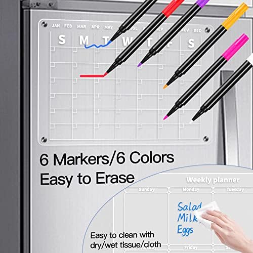 Akrilni magnetski kalendar za hladnjak, 2pcs čista magnetska ploča za suho brisanje, planer za višekratnu upotrebu sa 6 markera za
