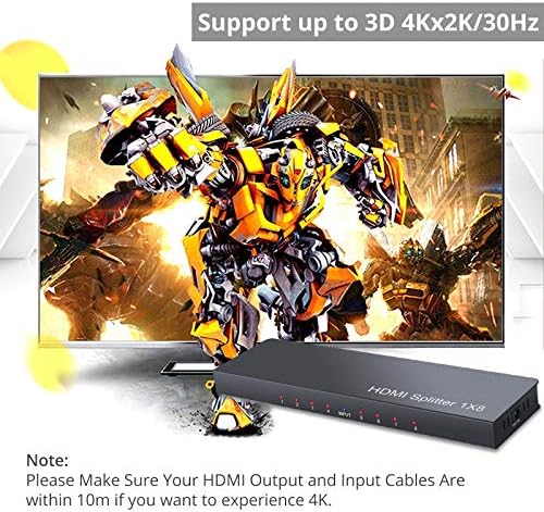 Linkfor 1x8 HDMI Power Splitter s adapterom za napajanje 8 Portovi HDMI SPITTER ULTRA 4K @ 30 Hz Podrška 3D Full HD 1080P