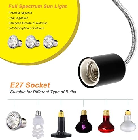 Omaykey podesiva reptilna svjetiljka držač učvršćivača 2 pakiranje s 3 -pcs 50W UVA + UVB puni spektar sunčeva lampica sunčana toplinska
