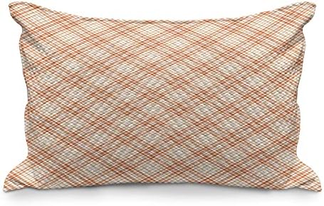 Ambasonne karirani prešiljeni jastuk, apstraktni koncept tartan uzorak u geometrijskom dizajnu s kvadrata mandarina, standardni kraljičin