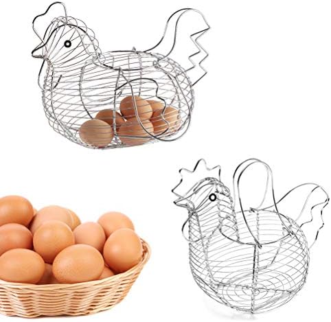 1 Metalna žičana košara za jaja s ručkom, košara za pohranu kolekcije jaja u obliku piletine prijenosna i praktična košara za pohranu