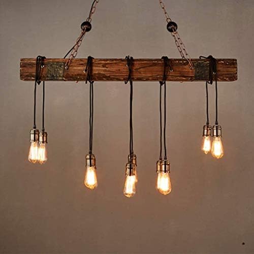 10-cijevni luster retro rustikalna drvena viseća svjetiljka-Industrijska viseća rasvjetna linija može se slobodno podesiti - izlizani