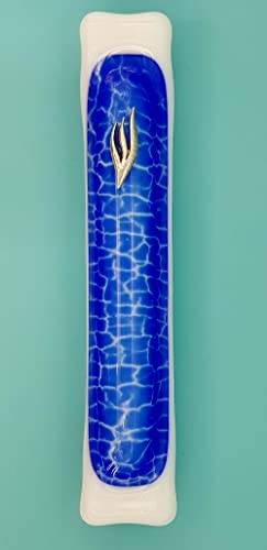 Slatka futrola Mezuzah s plavom pukotinom na bijeloj staklenoj čaši, židovski poklon domaćin