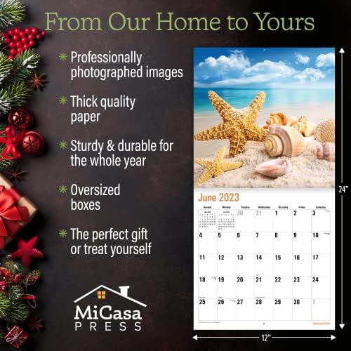 MICASA pijesak i školjke 2023 Hangable Mjesečni zidni kalendar | 12 x 24 Otvoreno | Debeli i čvrsti papir | Dariva | Prekrasna tropska