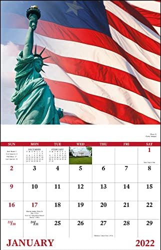 Cool kalendari slave Ameriku 2022 Viseći zidni kalendar - 19 '' x 11 '' 2022 Planer i organizator mjesečnog sastanka. Patriotski kalendar