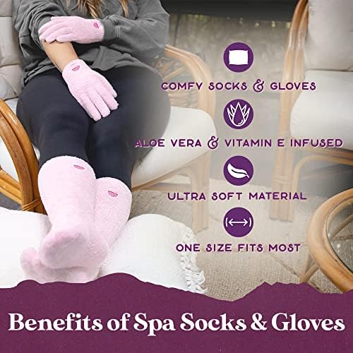 Set hidratantnih čarapa i rukavica za žene | ružičaste krznene čarape i rukavice od aloe i vitamina E za žene / ženski Darovi za samopomoć
