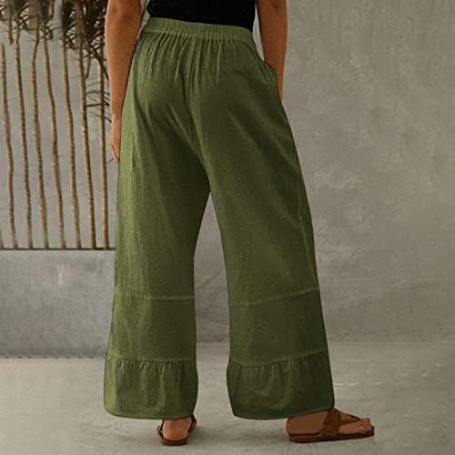 Ženske pamučne lanene hlače ležerne, plaže lagane široke noge labave joge hlače Ljetne trendovske naplaćene vreće hlače