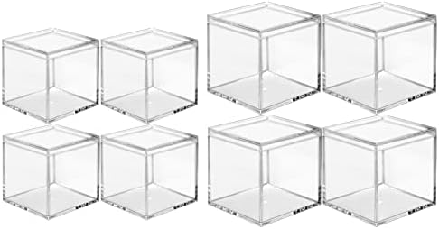Lomgwumy Clear akrilna plastična kvadratna kocka, 8-komadna akrilna bistra kutija, izdržljiva, s poklopcem, akrilni kvadratni spremnik