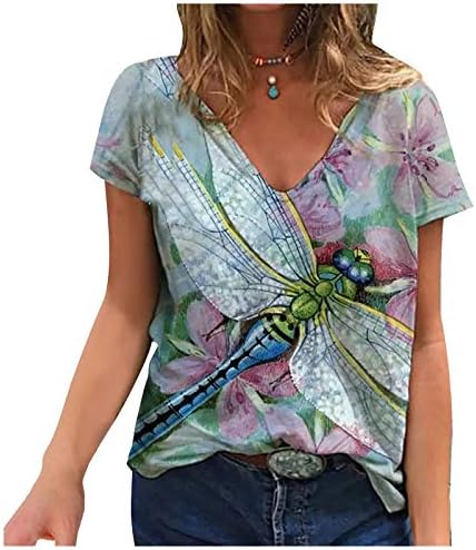 FMCHICO Ženska casual boho cvjetni print v vrat kratki rukavi majice vrhove labave bluze