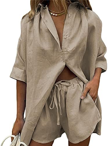 Ženski ljetni ležerni set odjeće od 2 komada, majica kratkih rukava s ovratnikom na kopčanje, gornji dio, pripijene kratke hlače, vanjski