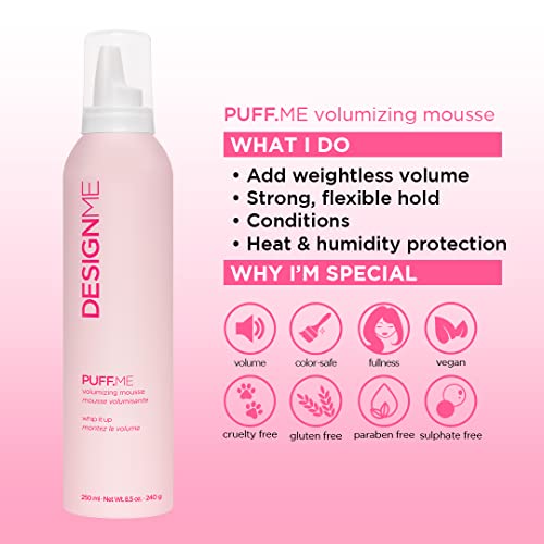 DesignMe Puff.me Volumizing šampon i regenerator, & Mousse Bundle | 10-fl Oz sulfat bez šampona, regenerator bez sulfata i 8,5 oz glasnoće