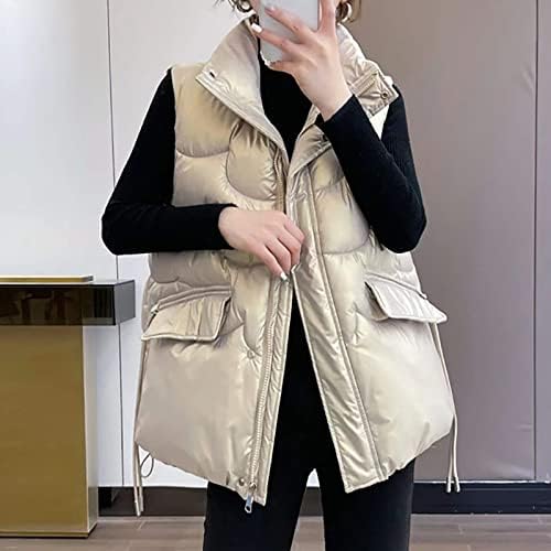 Yuzhih tople žene džepni prsluk jakna jakna zima bez rukava skrenite s ovratnikom patentni zatvarač solidna vanjska odjeća retro kaput