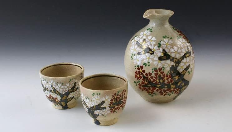 Kyo-yaki. Japanski sake Guinomi Cup i Tokkuri boca Daigozakura. Papirnata kutija. Keramika.