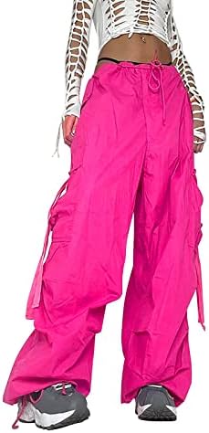 Ženske casual hlače srednje duljine ženska osobnost ružičasti elastični pojas s labavim vezicama hip hop tkani casual