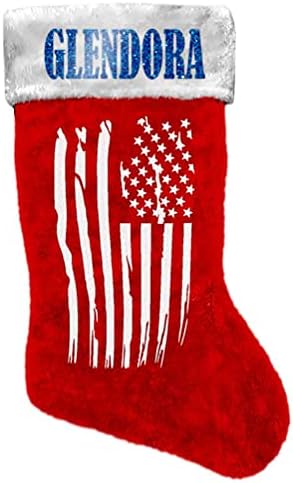 Fefetastic Glendora američka zastava Božićna čarapa Patriotska crvena faux krzno