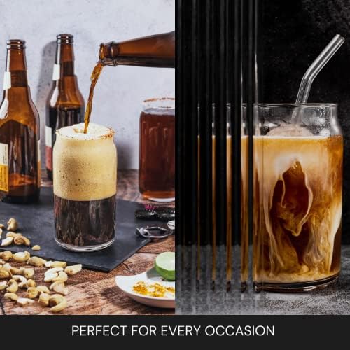 Staklene čaše od 6 komada s poklopcima i slamkama / staklene čaše u obliku limenke od 16 unci / za viski, pivo i savršene za koktele-najbolja