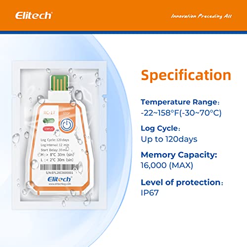 Elitech RC-17 za jednokratnu upotrebu USB zapisnika podataka o temperaturi PDF INFARLEKINER-50PACK