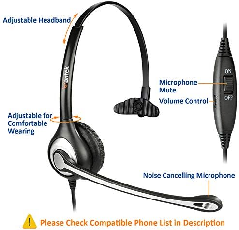 Weull Cord Slušalice s telefonima s monauralnim za uklanjanje buke Mic + Brzo prekid veze za YeaLink SIP-T19P T20P T22P T22P T26P T28P