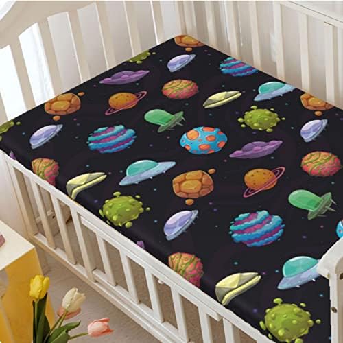 Svemirski tematski obloženi krevetić, madrac sa standardnim krevetićima ugrađeni list mekog madraca za malu madracu opremljen za dječicu