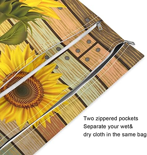 XIGUA Suncokreti vodootporna mokra vrećica za platnenu pelenu za pranje mokrih suhih vrećica s 2 džepa s patentnim zatvaračem za putovanja,