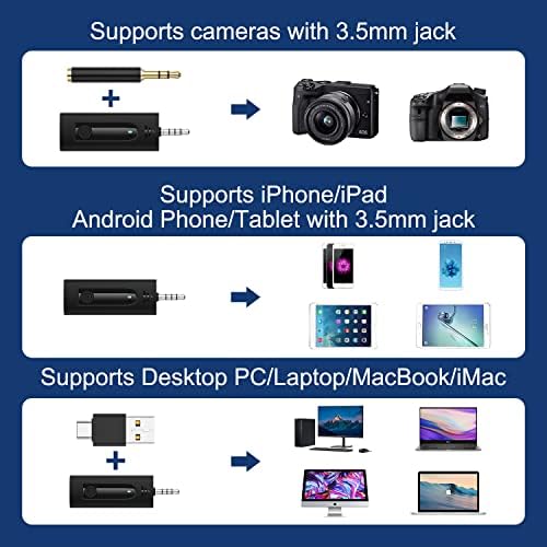 HMKCH Wireless Lavalier Microphone za DSLR kameru/GoPro/Computer/Laptop/MacBook/iPhone/iPad/Tablet, Profesionalni bežični isječak na