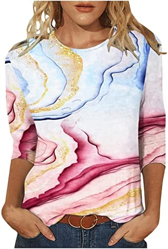 Brunch majice za tinejdžersku djevojku jesen ljeto 3/4 rukav za rukav mramori grafičke bluze Tees Womens 2023 Odjeća NL