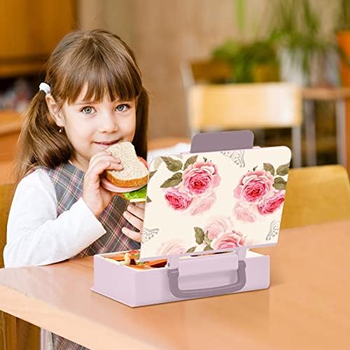 Susiyo Vintage ružičaste ruže i leptiri Bento Box Box Box Spremnici s 3 odjeljka za odrasle i tinejdžere