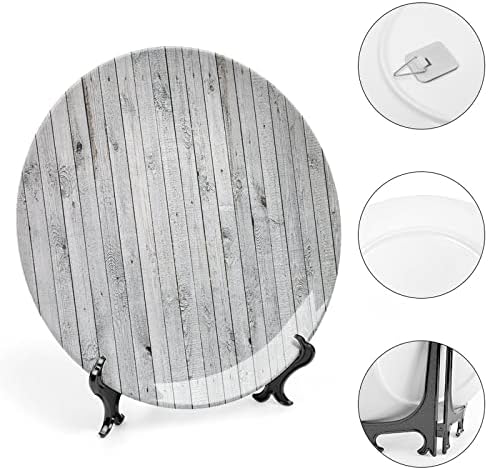 10 -inčni ukrasni tanjur, siva i bijela tanjur za večeru, drvena ploča crno -bijeli ton vintage daska za ispis keramički zaslon za