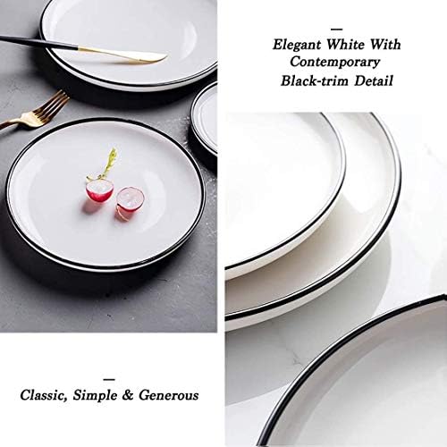 Bonnoces 6-inčni mali porculanski tanjuri porculana, bijele s crnim rubovima jela za večeru, tanjur za posluživanje, desert, salata,