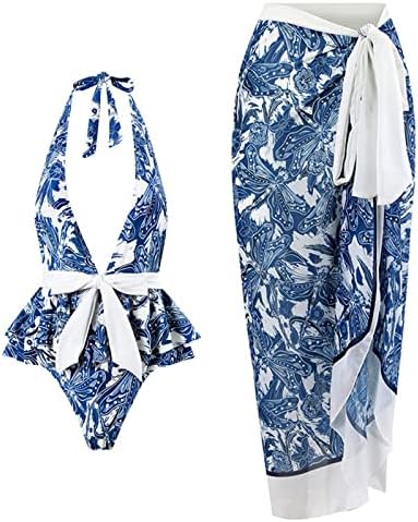 Ženski dvodijelni kupaći kostimi vežu bočno bikini s visokim strukom set vintage retro kontrola trbuha duboko v s prikrivačima