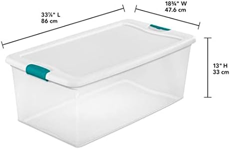 Sterilit 106 Quart Clear Plastic Box Box Tote Spremnik za skladištenje s bijelim zasunskim poklopcem Organizacijsko rješenje za kuću