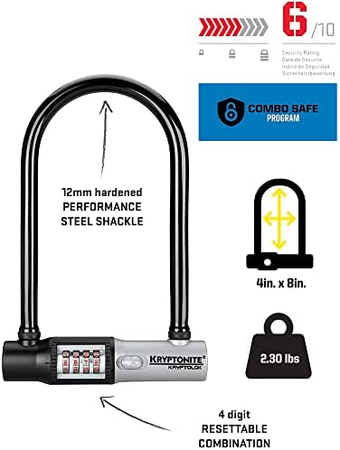 Kryptonit Kryptolok Standard 12 mm U-Lock Combo Locking Licke sa bočnim nosačem za nosač
