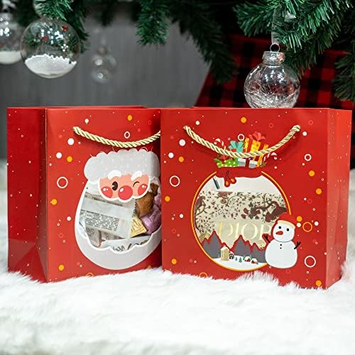 Vrećice za božićne poklone s prozorima, 12 paketa božićnih papirnatih poklon vrećica sa 6 različitih dizajna za božićnu blagdansku