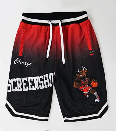 Snimka zaslona Muška urbana ulična odjeća premium modne košarkaške mrežaste kratke hlače-Boja sportskog tima u boji, pletene kratke