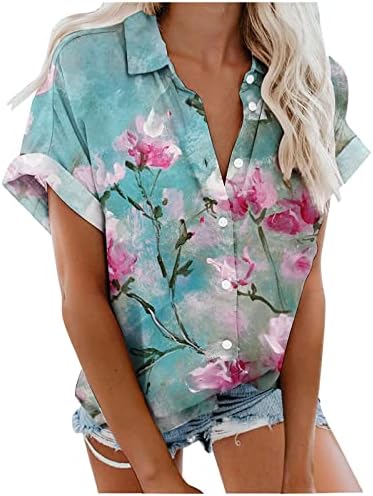 + cvjetne bluze za žene s printom ljetne košulje širokog kroja s reverima na izlazu, elegantne tunike kratkih rukava, vrhovi