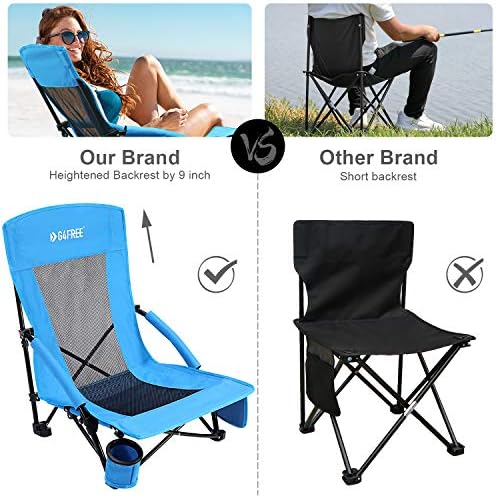 G4free niska stolica za plažu, preklopna prijenosna stolica za plažu, stolica za kampiranje ruksaka za odrasle s mrežnim leđima i niskim