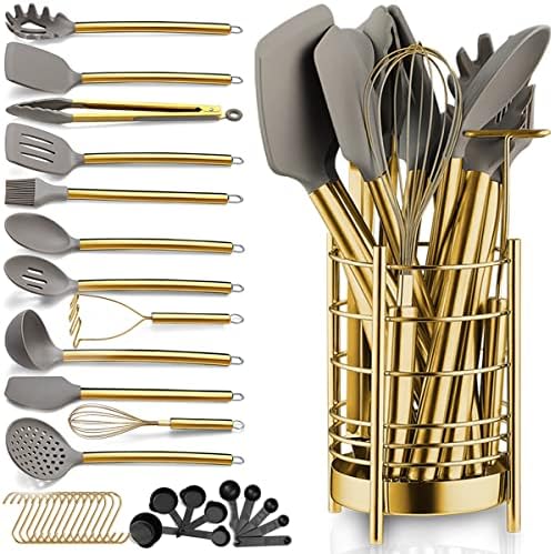 Zlatni set kuhinjskog posuđa, Set silikonskih kuhinjskih potrepština od 38 komada, set kuhinjskih alata, set žlica za lopatice s izdržljivim