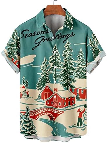 Muški božićni gumb kratkih rukava dolje košulje vintage majice za kuglanje casual Djed Mraz ispisani redovni fit vrh
