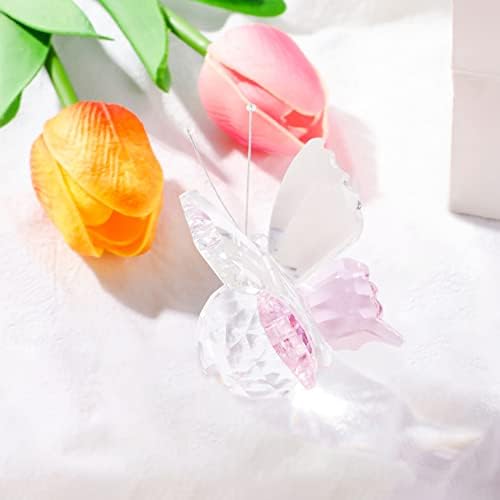 Ywhl 2pcs ružičasta ljubičasta kristalna leteća leptir dekor, leptir na loptu figurice pokloni za žene, stakleni ukras za životinje